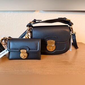 NWT Steve Madden Black and Gold Crossbody Bag Set + Wallet